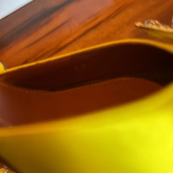 Amina Muaddi Yellow Satin Rosie Slingback Heels 95mm - Picture 10 of 11